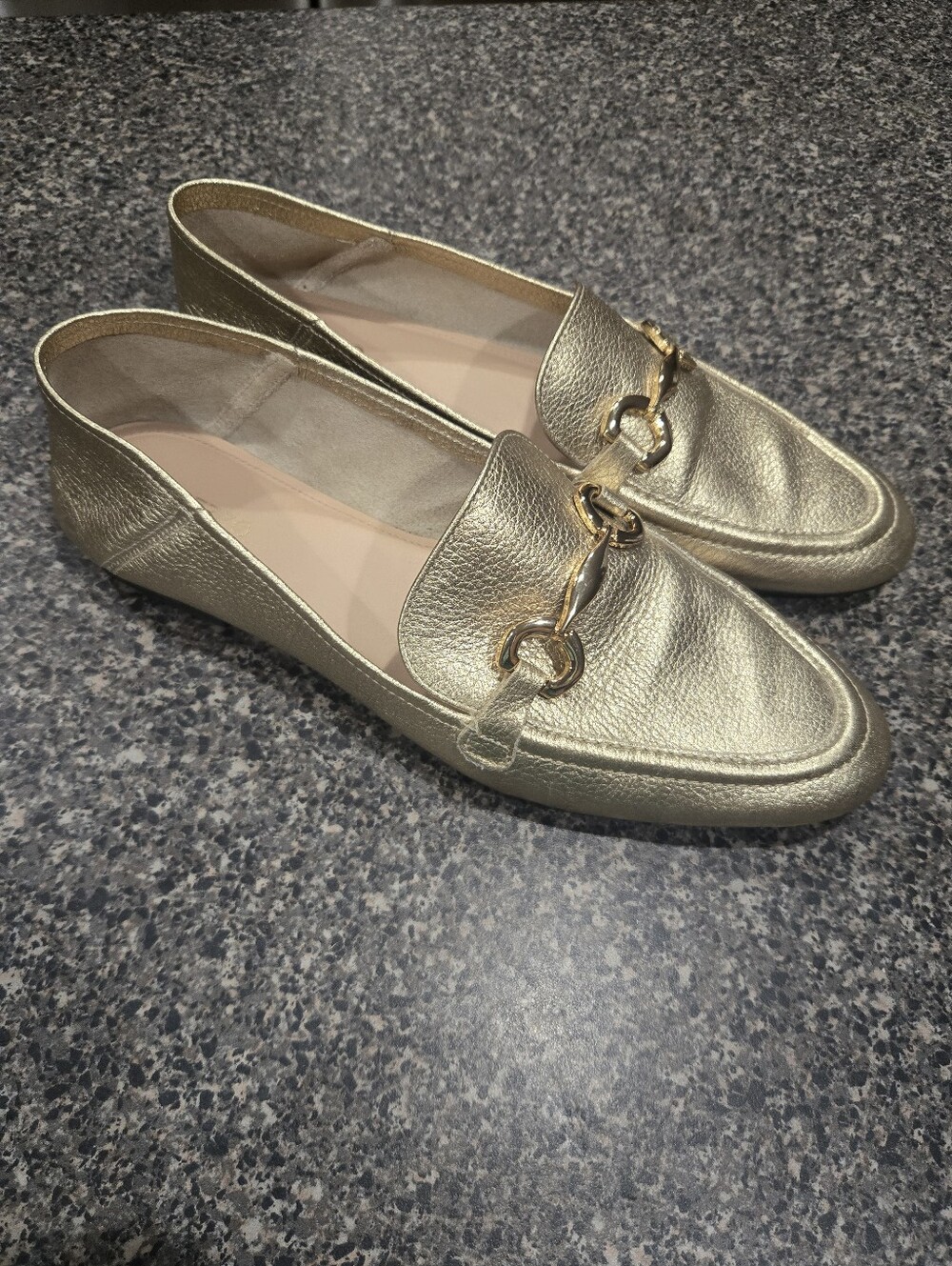 Arezzo Caroline Gold Leather Horsebit Loafers Size 9